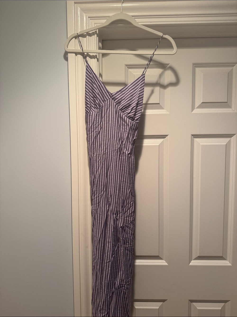Madewell Lavender and White Striped Midi Slip Dress